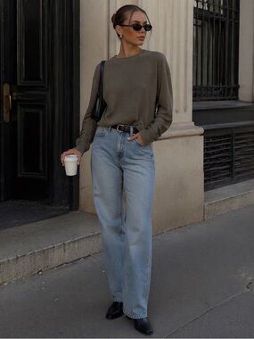 RE/DONE Waffle Knit Top Small Olive Long Sleeve Minimal Luxe Basic NWOT